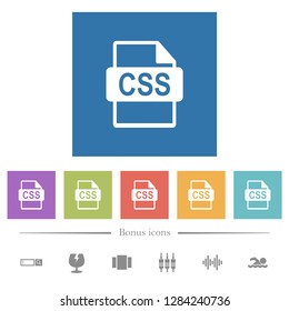 CSS file format flat white icons in square backgrounds. 6 bonus icons included.
