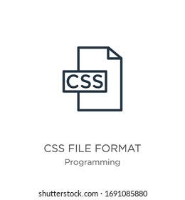 Css file format icon. Thin linear css file format outline icon isolated on white background from programming collection. Line vector sign, symbol for web and mobile