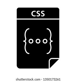 CSS file glyph icon. Cascading style sheets. Webpage text file format. Silhouette symbol. Negative space. Vector isolated illustration