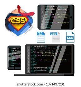 Css Programming Language Flat Illustrations Set Stock Illustration ...