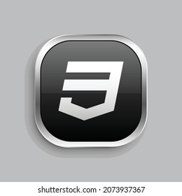css3 fill icon design. Glossy Button style rounded rectangle isolated on gray background. Vector illustration