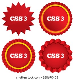 CSS3 sign icon. Cascading Style Sheets symbol. Red stars stickers. Certificate emblem labels. Vector