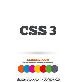 CSS3 sign icon. Cascading Style Sheets symbol. Classic flat icon. Colored circles. Vector