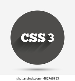 CSS3 sign icon. Cascading Style Sheets symbol. Circle flat button with shadow. Vector