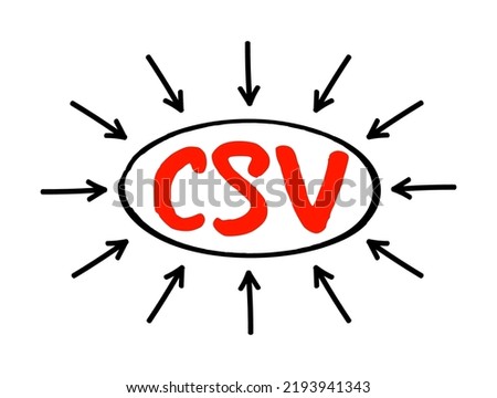 CSV - Comma Separated Values is a delimited text file that uses a comma to separate values, acronym concept with arrows