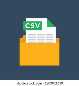 CSV Extension Text Document File Format Flat Icon. Vector Illustration. File in a Folder