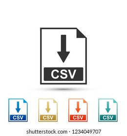 CSV file document icon. Download CSV button icon isolated on white background. Set elements in colored icons. Flat design. Vector Illustration