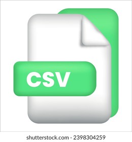 CSV file format icon. CSV file format 3d render icon on white background. CSV file format document color icon vector