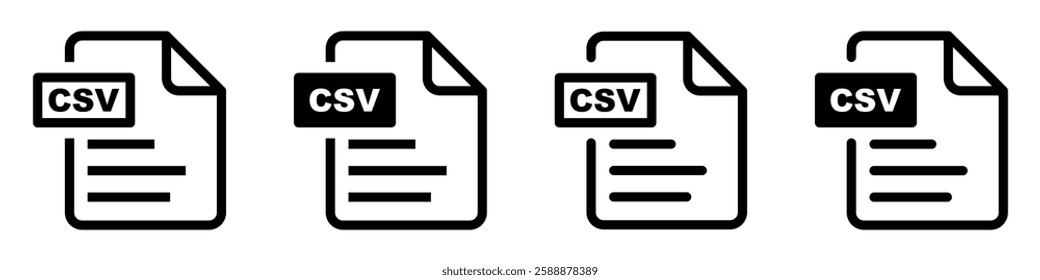 CSV file format icons set.CSV file download symbols.File format for texts, images, vector images, videos, interactive forms.