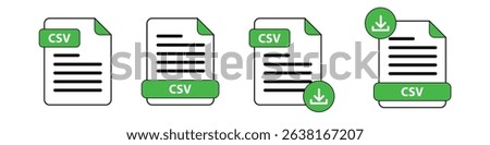 CSV file format icons set. Document text, CSV File Download icon outline sign. Different style icons set. vector illustration.