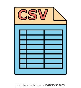 Archivo CSV. Ilustración de icono de un formato de archivo de valores separados por comas para el almacenamiento de datos y hojas de cálculo.