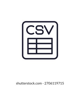 Icono de archivo CSV, pictograma de línea