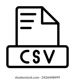 CSV File Icon. Outline file extension. file format symbol icon. Vector illustration. can be used for website interfaces, mobile applications and software