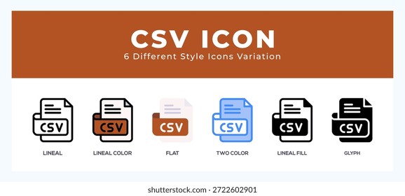 Símbolo del icono del archivo de Csv. aislado. Ilustración vectorial con diferentes estilos