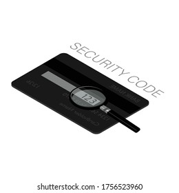 CSV security code is located on a typical credit card.  Back side of the credit card with CVV security code. Isometric view