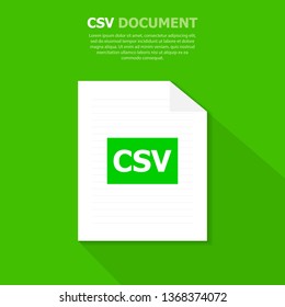 The CSV white file is located on a green background. A document for general use. Computer file. Above, white text is written.
