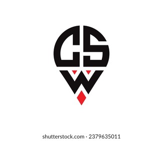 CSW letter location shape logo design. CSW letter location logo simple design.