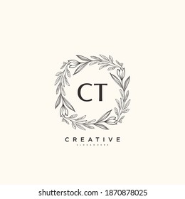 CT Beauty vectorial arte inicial del logo, logotipo de escritura a mano de la firma inicial, boda, moda, joyas, boutique, floral y botánica con plantilla creativa para cualquier empresa o negocio.
