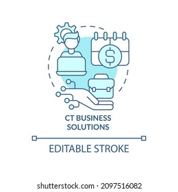 CT business solutions turquoise concept icon. Computer services for business abstract idea thin line illustration. Isolated outline drawing. Editable stroke. Roboto-Medium, Myriad Pro-Bold fonts used
