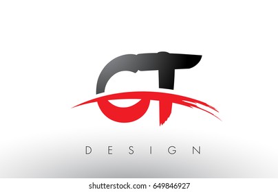 CT C T Brush Logo Letters Design with Red and Black Colors and Brush Letter Concept.