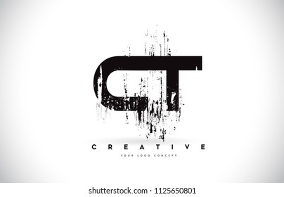 CT C T Grunge Brush Letter Logo Design in Black Colors. Creative Brush Letters Vector Illustration.