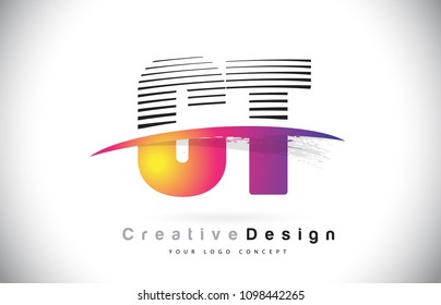 CT C T Letter Logo Design With Creative Lines and Swosh in Purple Brush Color Vector Illustration.