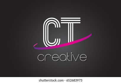 CT C T Letter Logo with Lines Design And Purple Swoosh Vector Letters Illustration.
