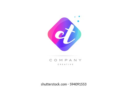 ct c t  pink blue rhombus abstract 3d alphabet company letter text logo hand writting written design vector icon template 