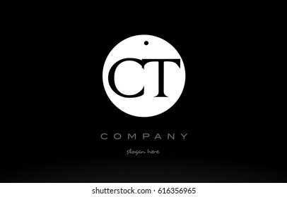 CT C T simple black white circle background alphabet company logo design vector icon template