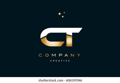 ct c t  white yellow gold golden metal metallic luxury alphabet company letter logo design vector icon template