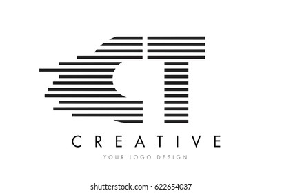 CT C T Zebra Letter Logo Design with Black and White Stripes Vector