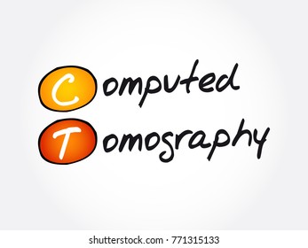 CT Computed Tomography - medical imaging technique used in radiology to obtain detailed internal images of the body, acronym text concept background