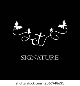 CT Handwritten initial letter, CT simple signature vector logo with butterfly shape variation, beauty, photography letter logo design. C T
