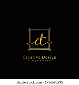 CT Logo escrito a mano con caligrafía inicial. Alfabeto escrito a mano en la plantilla de logotipo. Cartas y alfabetos para la firma, boda, moda, floral y botánica 