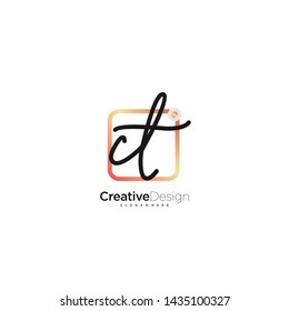 CT initial handwriting with color logo icon template vector.