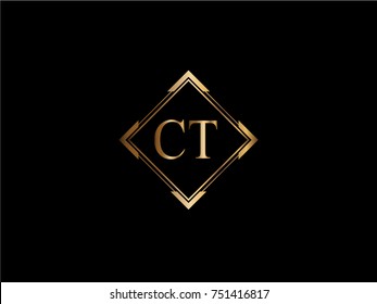 CT Initial Letter Diamond Shape Golden Logo