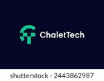 CT initial letter logo design illustration shape line style, modern technology icon symbol