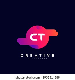 CT Initial Letter logo icon design template elements with wave colorful art.