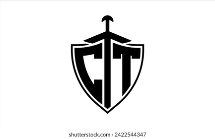 CT initial letter shield icon gaming logo design vector. batman, sports logo, monogram, shield, war game, symbol, playing logo, abstract, fighting, typography, icon, minimal, premier league, club logo