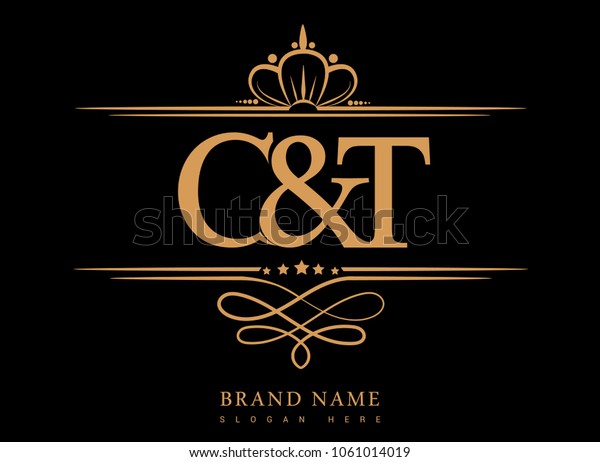 C&T Initial logo, Ampersand initial logo\
gold with crown and classic\
pattern