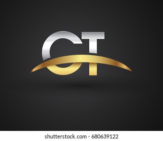 CT initial logo company name colored gold and silver swoosh design. vector logo for business and company identity.

