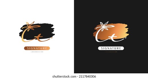 Diseño del logotipo inicial de CT con estilo de escritura a mano en gradiente dorado. Logo o símbolo de la firma CT para matrimonio, moda, joyería, boutique, botánica, floral y de negocios. Logotipo femenino