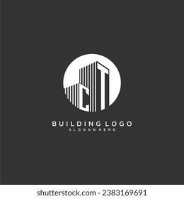 CT initial monogram building logo for real estate with creative circle style design
