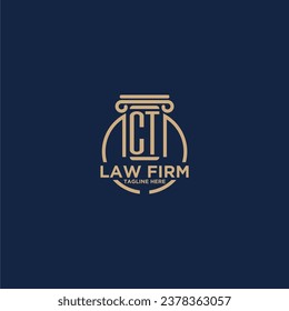 Monograma inicial CT para bufete de abogados con línea de círculo creativo