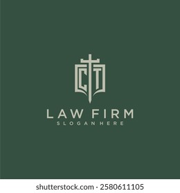 CT initial monogram for law firm with sword and shield logo image