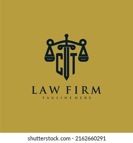 CT initial monogram for lawfirm logo with sword and scale