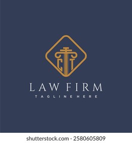 CT initial monogram logo for lawfirm with pillar in creative square design