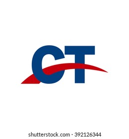 CT initial overlapping swoosh letter logo blue red