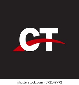 CT initial overlapping swoosh letter logo white red black background