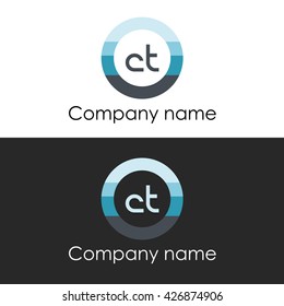 CT letter a circle shape icon logo white blue